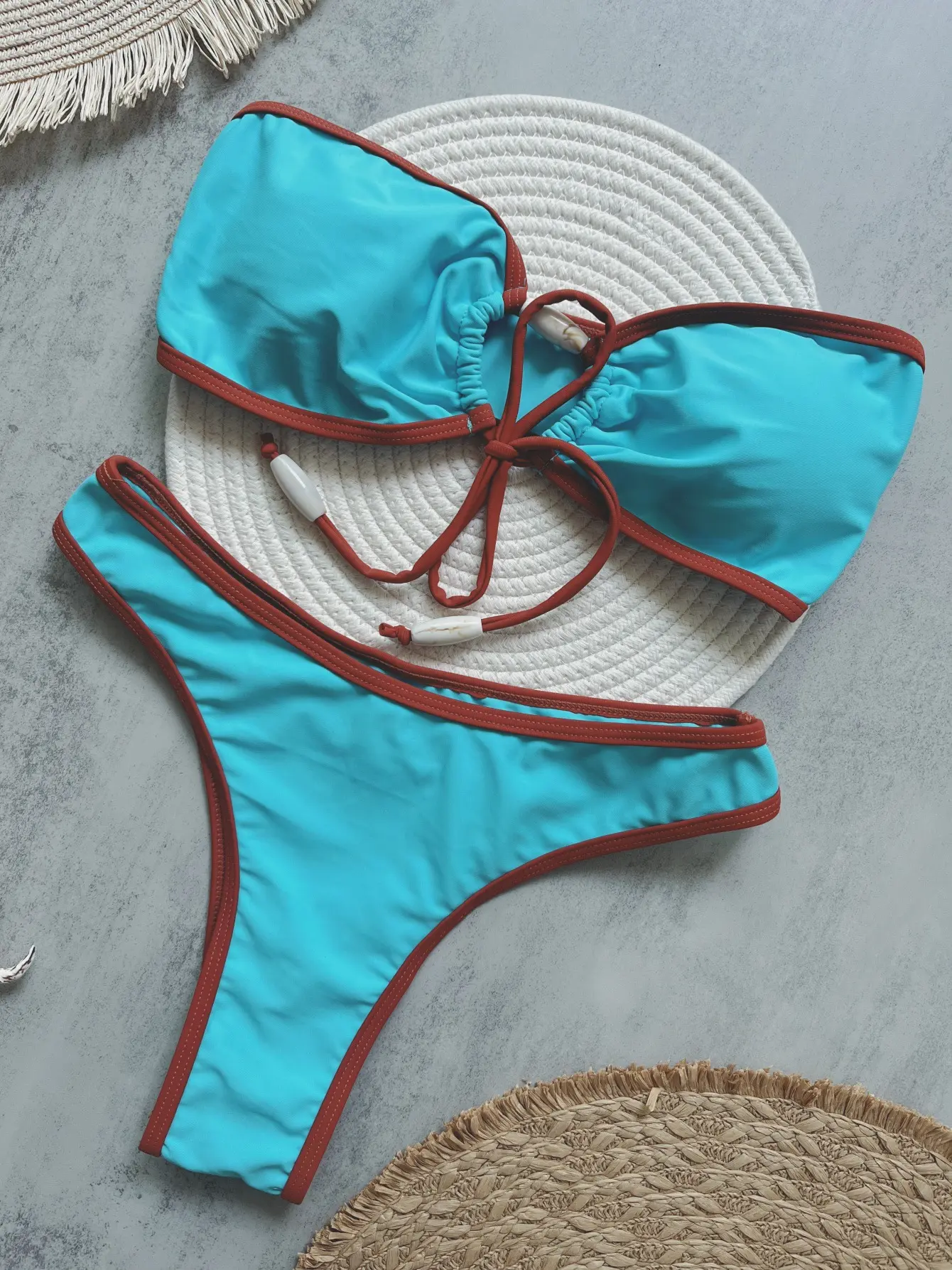2025 Women's new solid color bikini backless split swimsuit nylon bikini