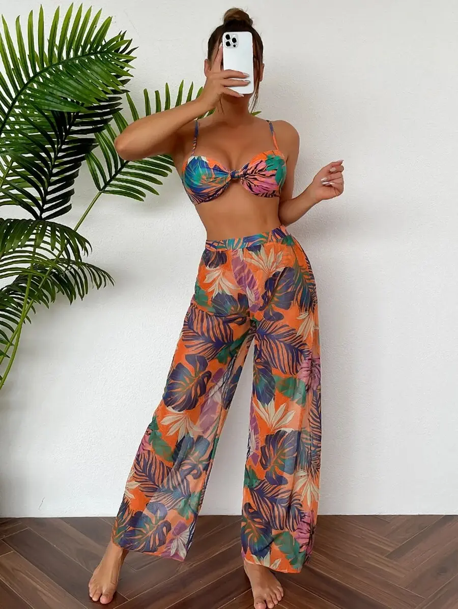 New Swimwear Sexy Bikini Mesh Trousers Three-piece Split Women's Swimsuit
