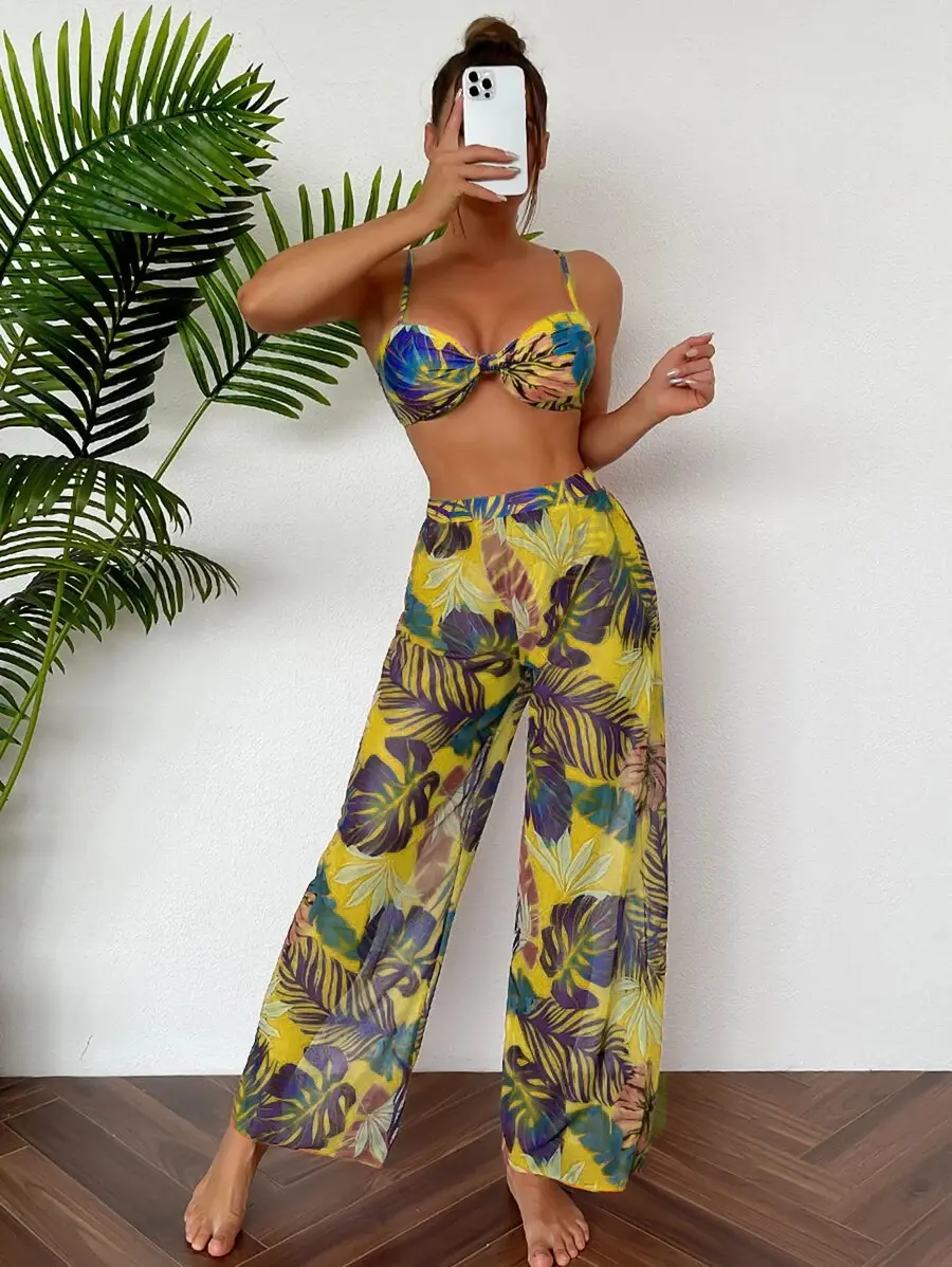 New Swimwear Sexy Bikini Mesh Trousers Three-piece Split Women's Swimsuit