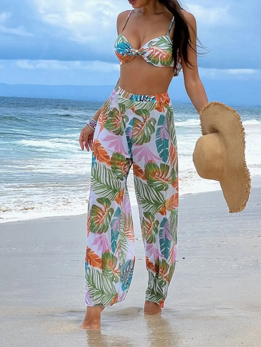 New Swimwear Sexy Bikini Mesh Trousers Three-piece Split Women's Swimsuit