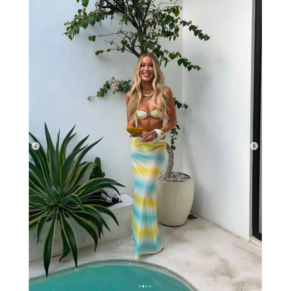 2025 New Women's Split Printed Hot Spring Resort Beach Skirt Set Cross-border
