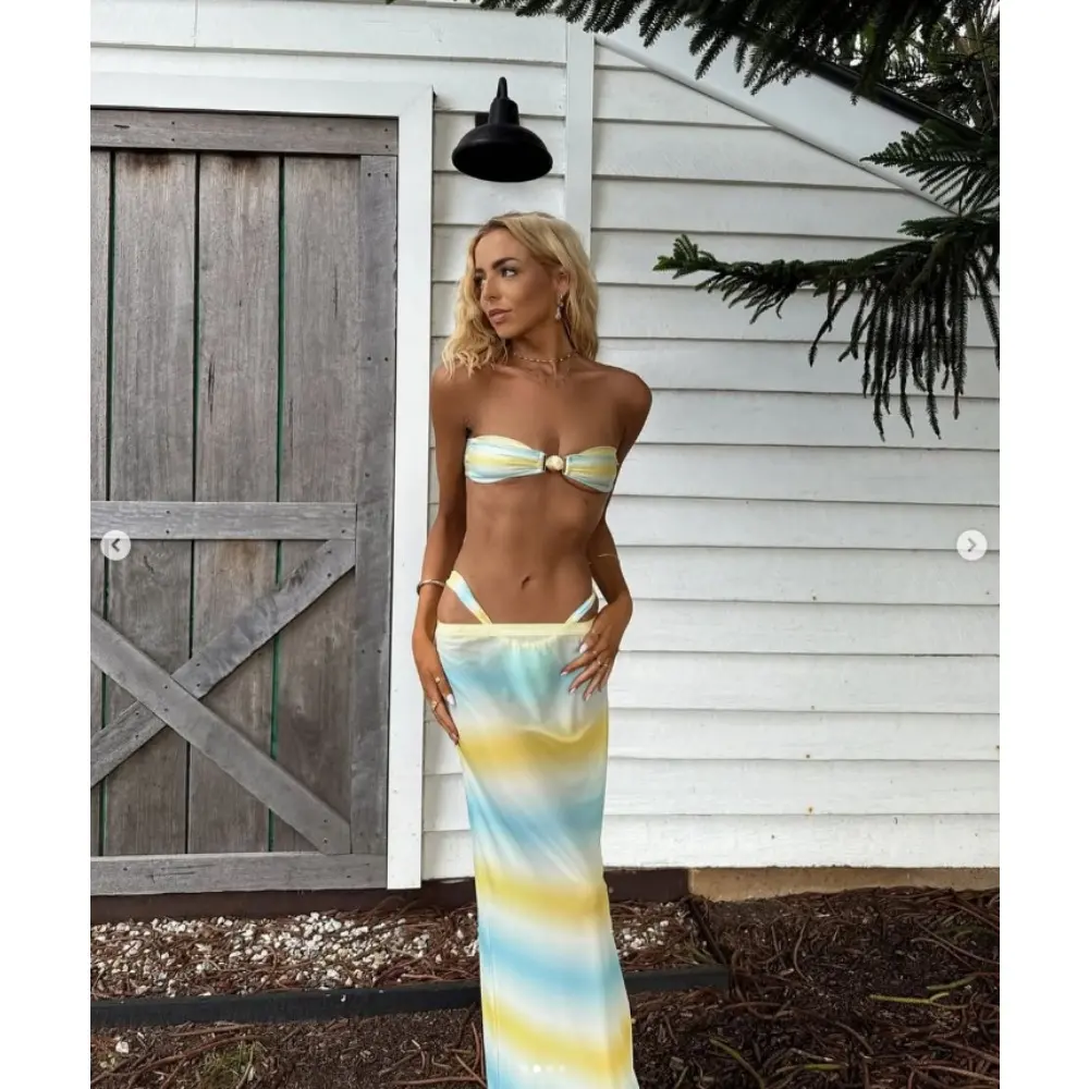2025 New Women's Split Printed Hot Spring Resort Beach Skirt Set Cross-border