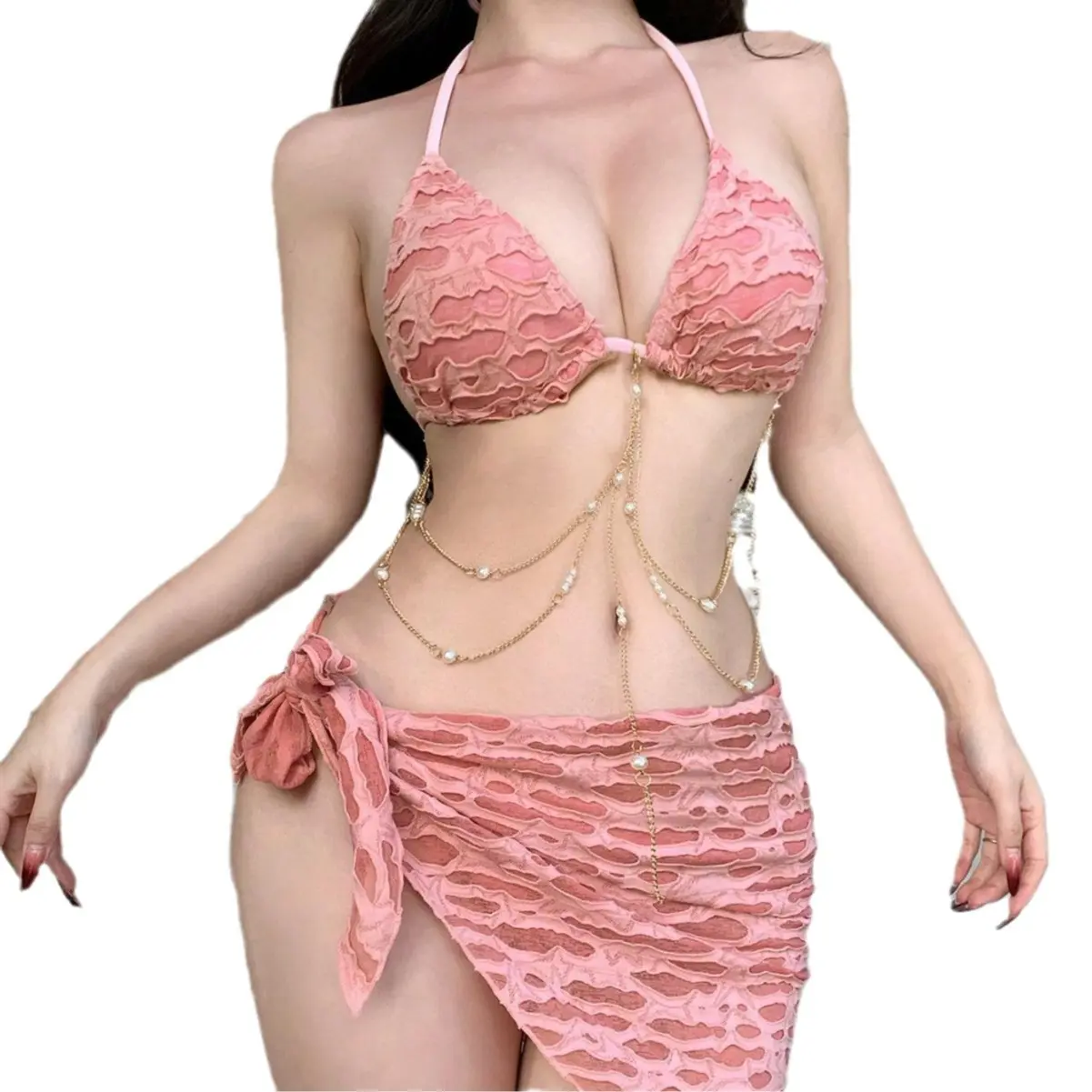 2025 new women's printed halter neck halter sexy bikini split system with hot spring beach swimsuit