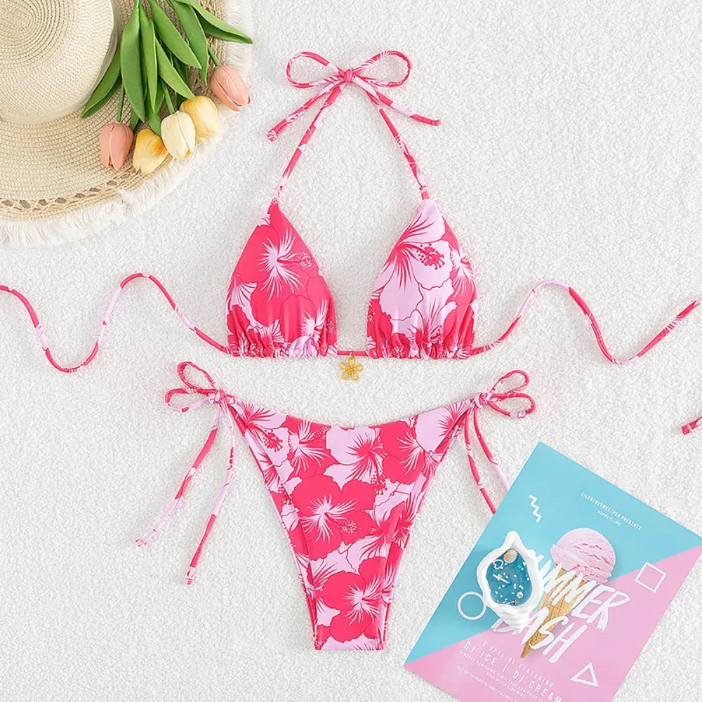 2025 new bikini women's floral high elastic vacation style split swimsuit