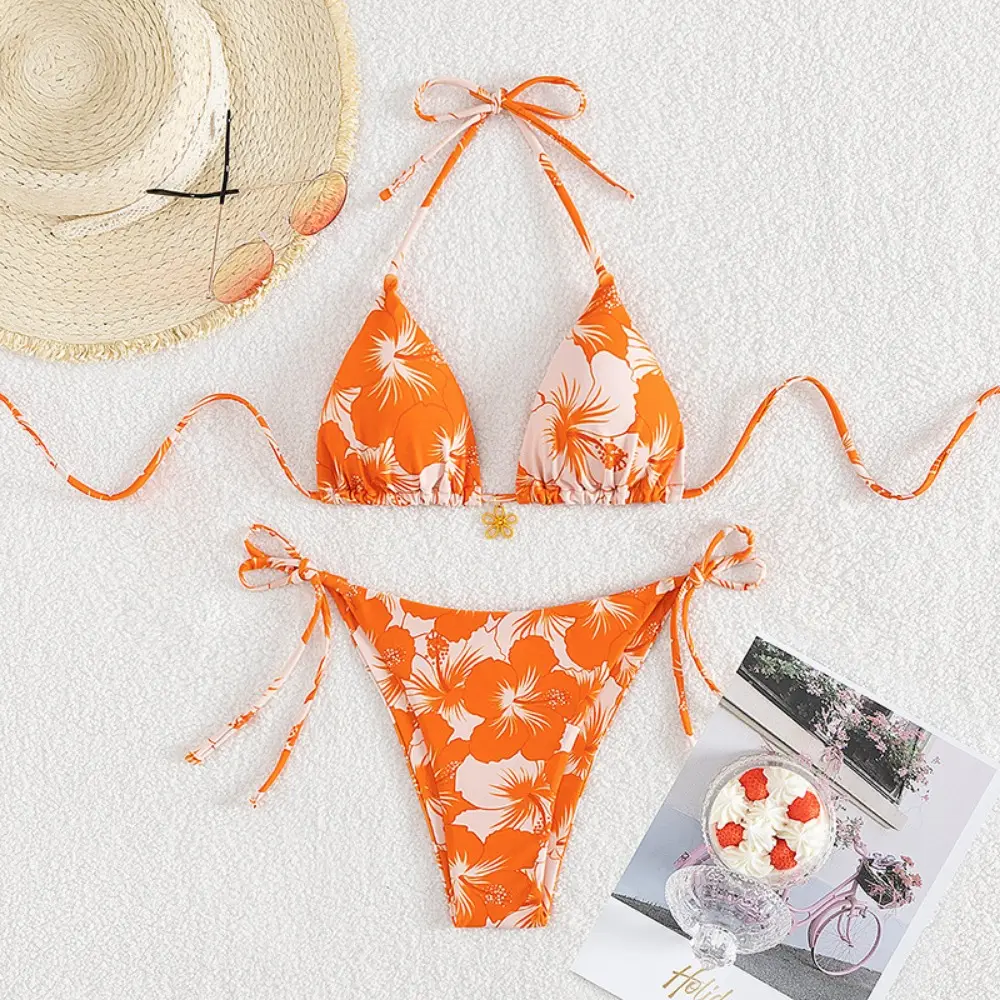 2025 new bikini women's floral high elastic vacation style split swimsuit