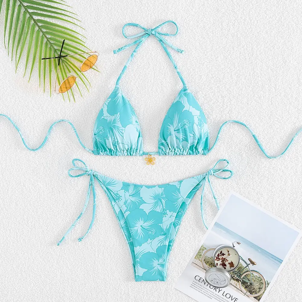 2025 new bikini women's floral high elastic vacation style split swimsuit