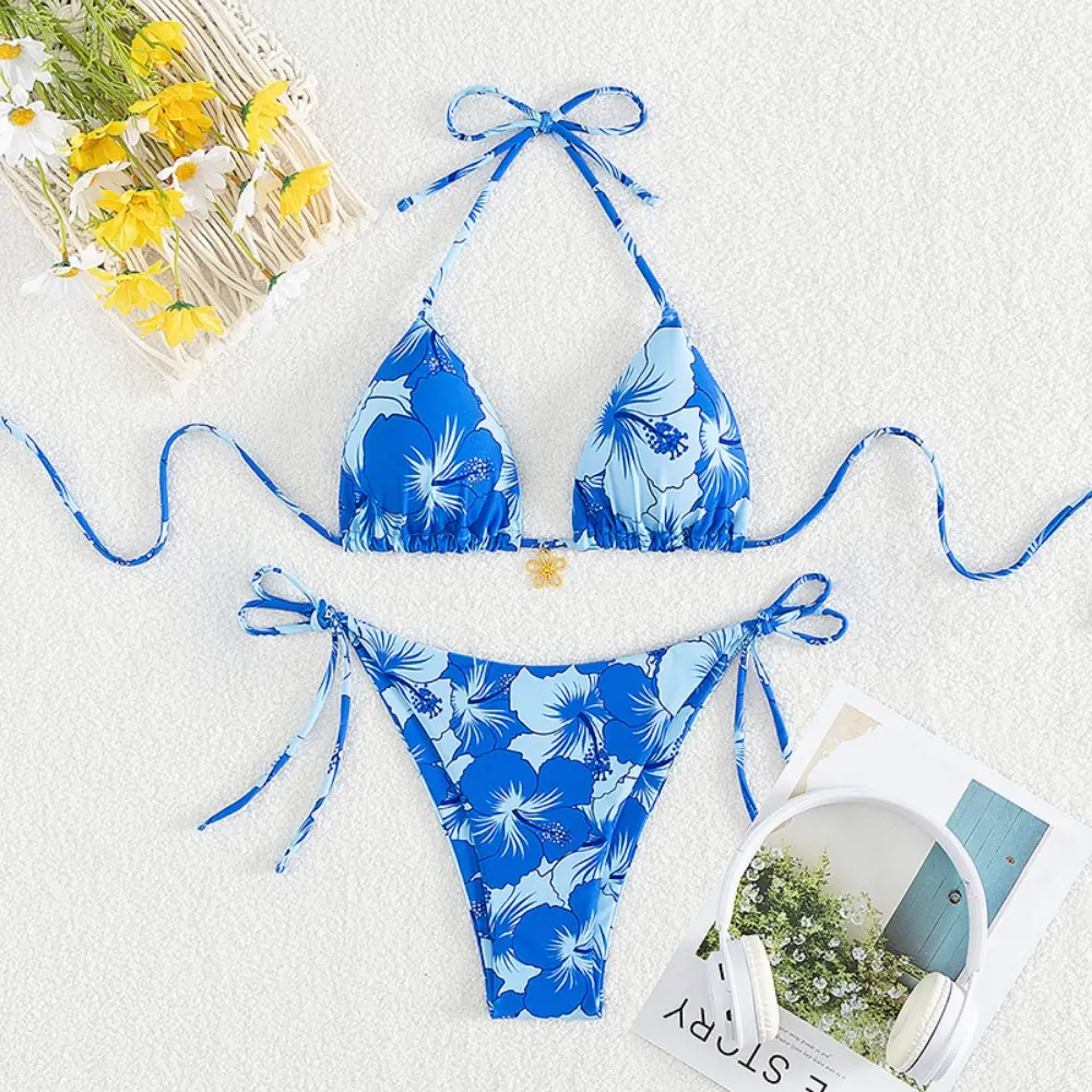 2025 new bikini women's floral high elastic vacation style split swimsuit
