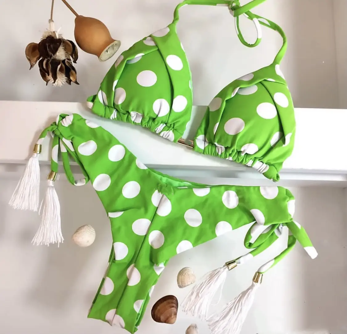 New Swimwear Women's Bikini Print Tassel Strap Swimwear Women Crochet