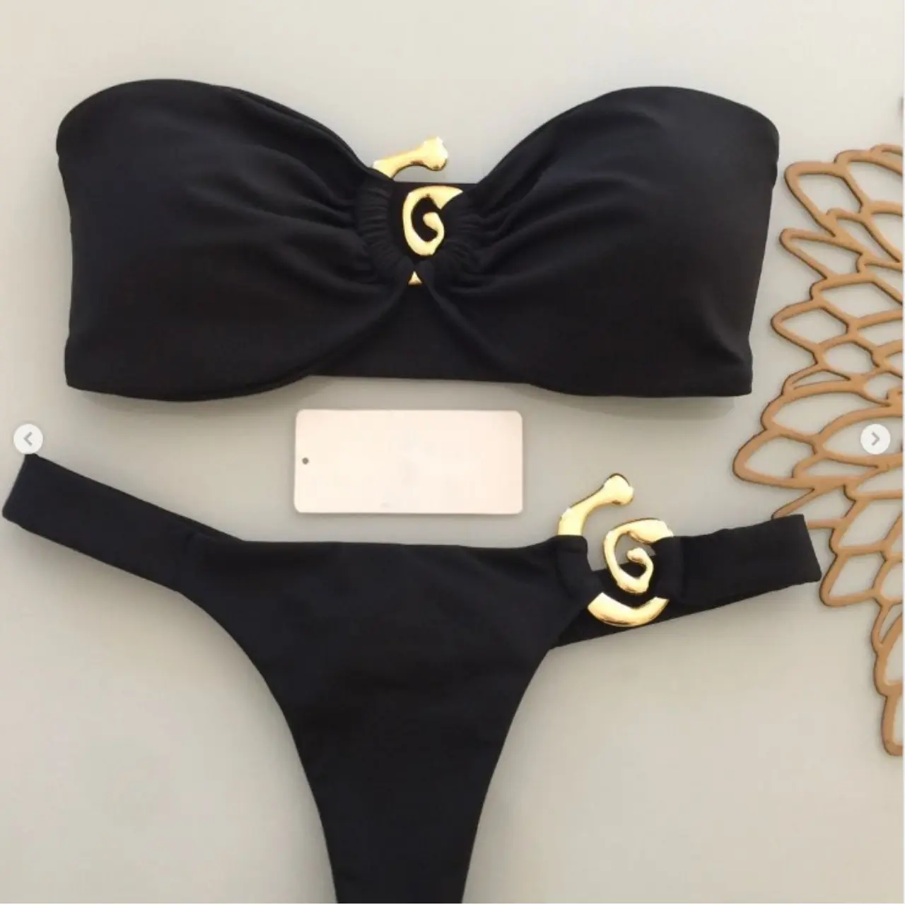 2025 new women's bikini solid color metal jewelry split women's swimsuit