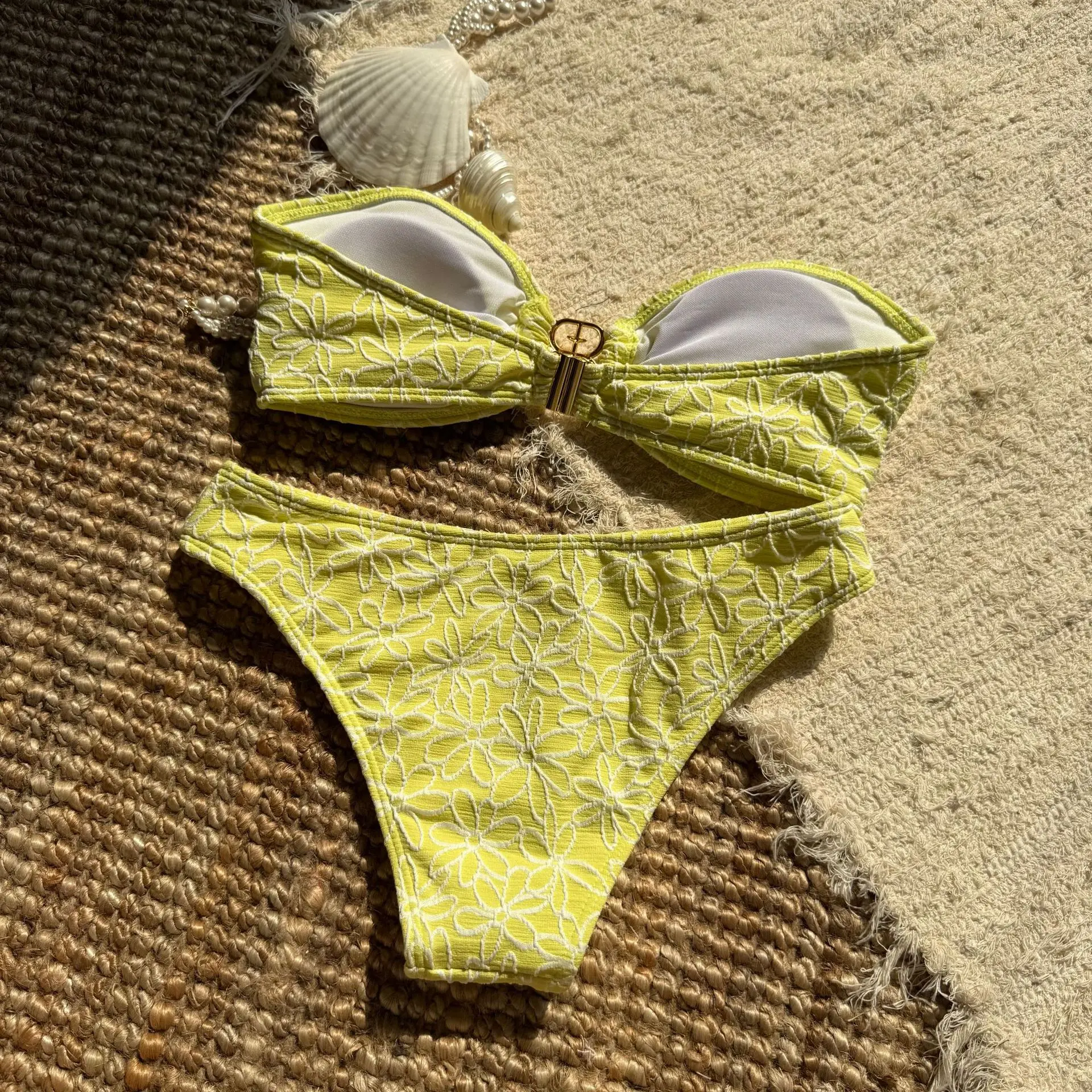 2025 new embroidered fabric split bikini beach vacation swimsuit swimsuit