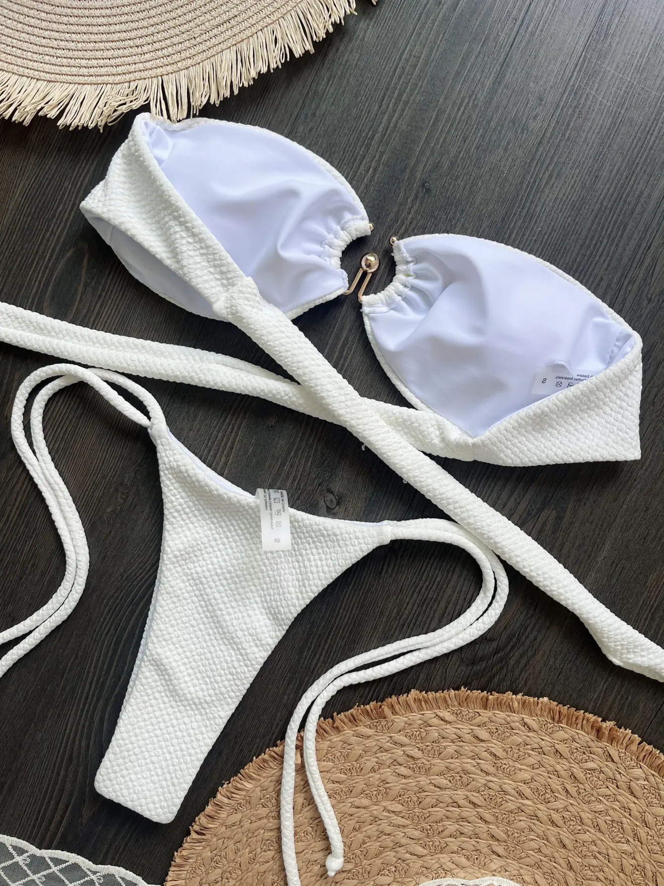 2025 Special Fabric Metal Texture Women's New Solid Color Bikini  Split Swimsuit Nylon Swimsuit