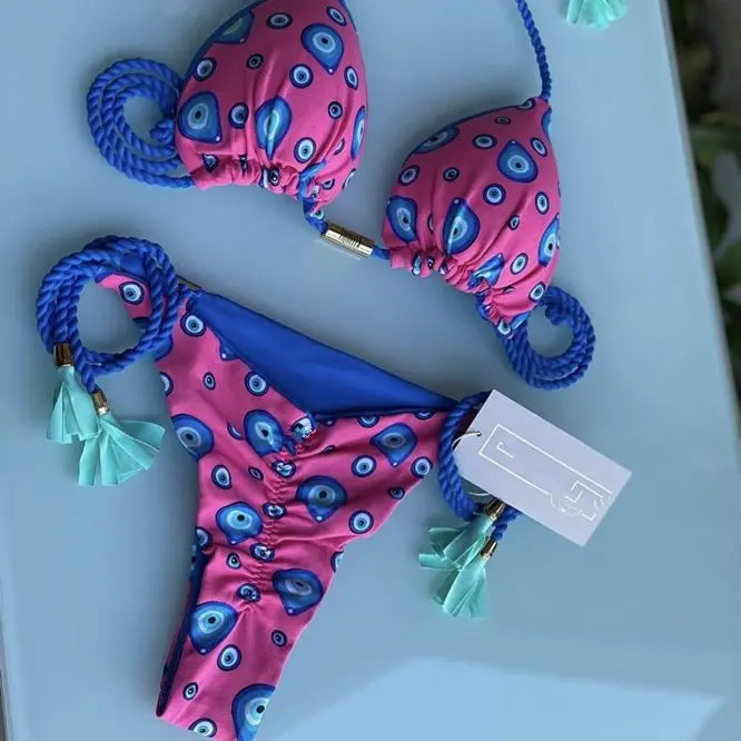 Women's Rope Swimwear Strap Split Bikini Printed Triangle Swimsuit