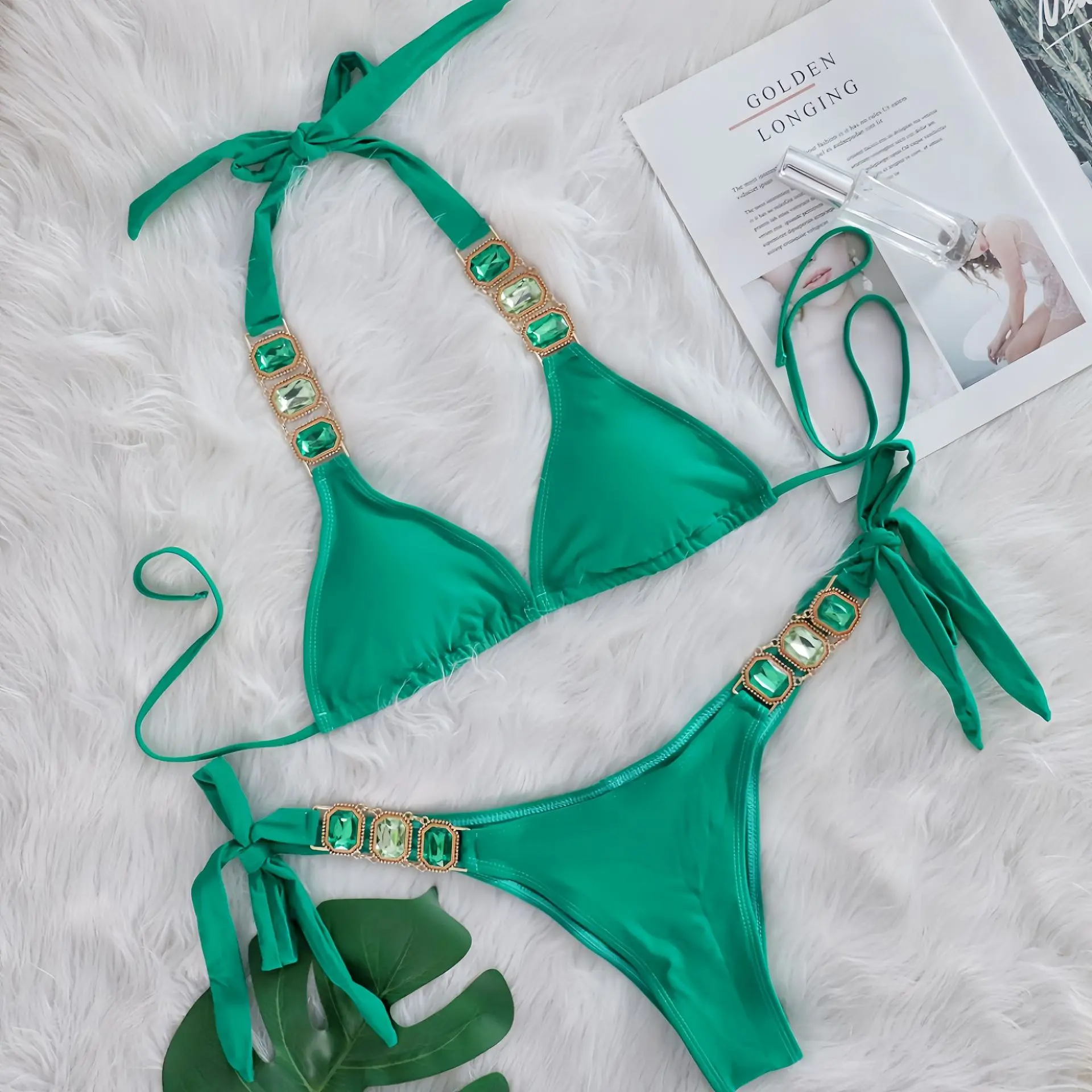Crystal Diamond Bikini Sexy Women's Split Strap Swimwear Beach Vacation Swimwear