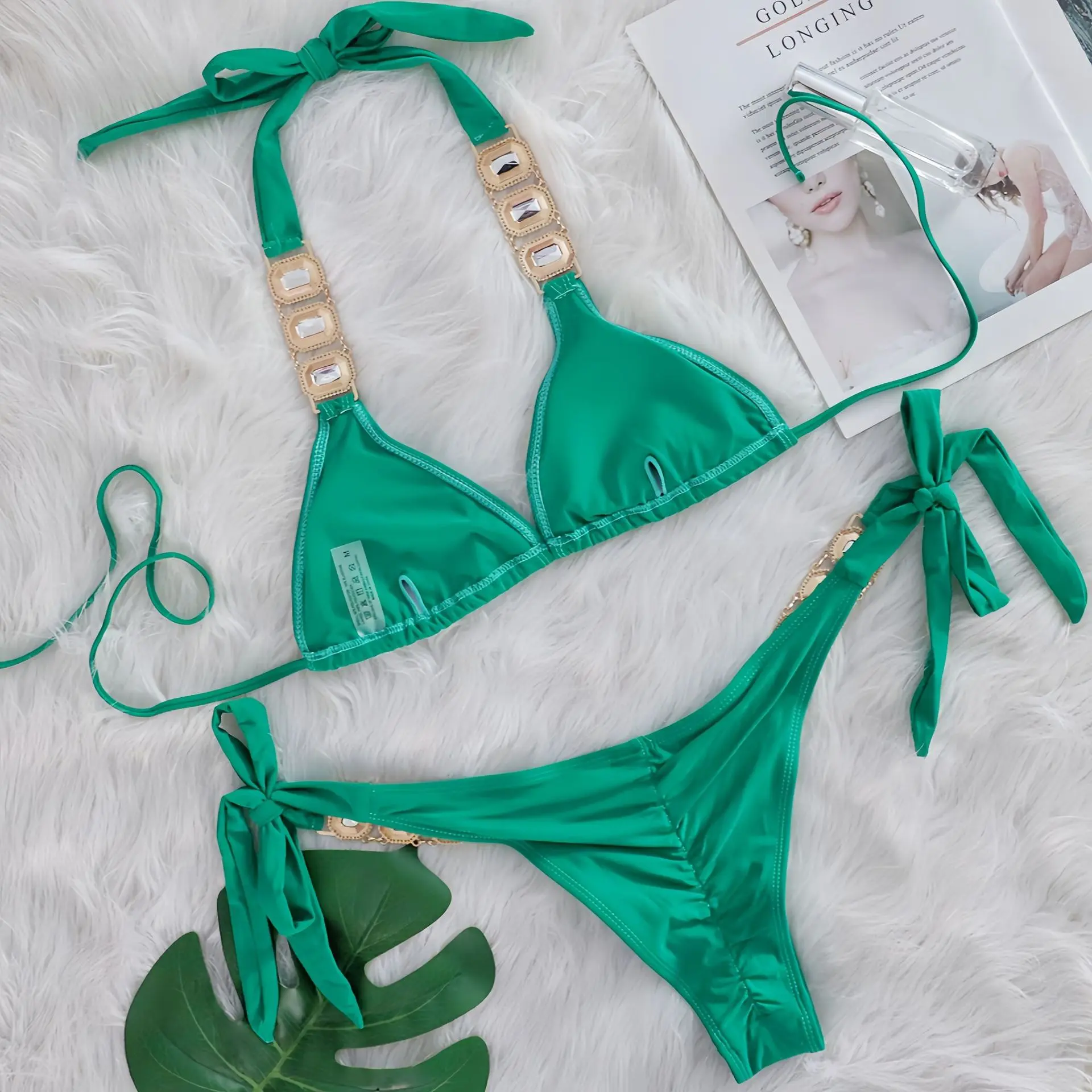 Crystal Diamond Bikini Sexy Women's Split Strap Swimwear Beach Vacation Swimwear