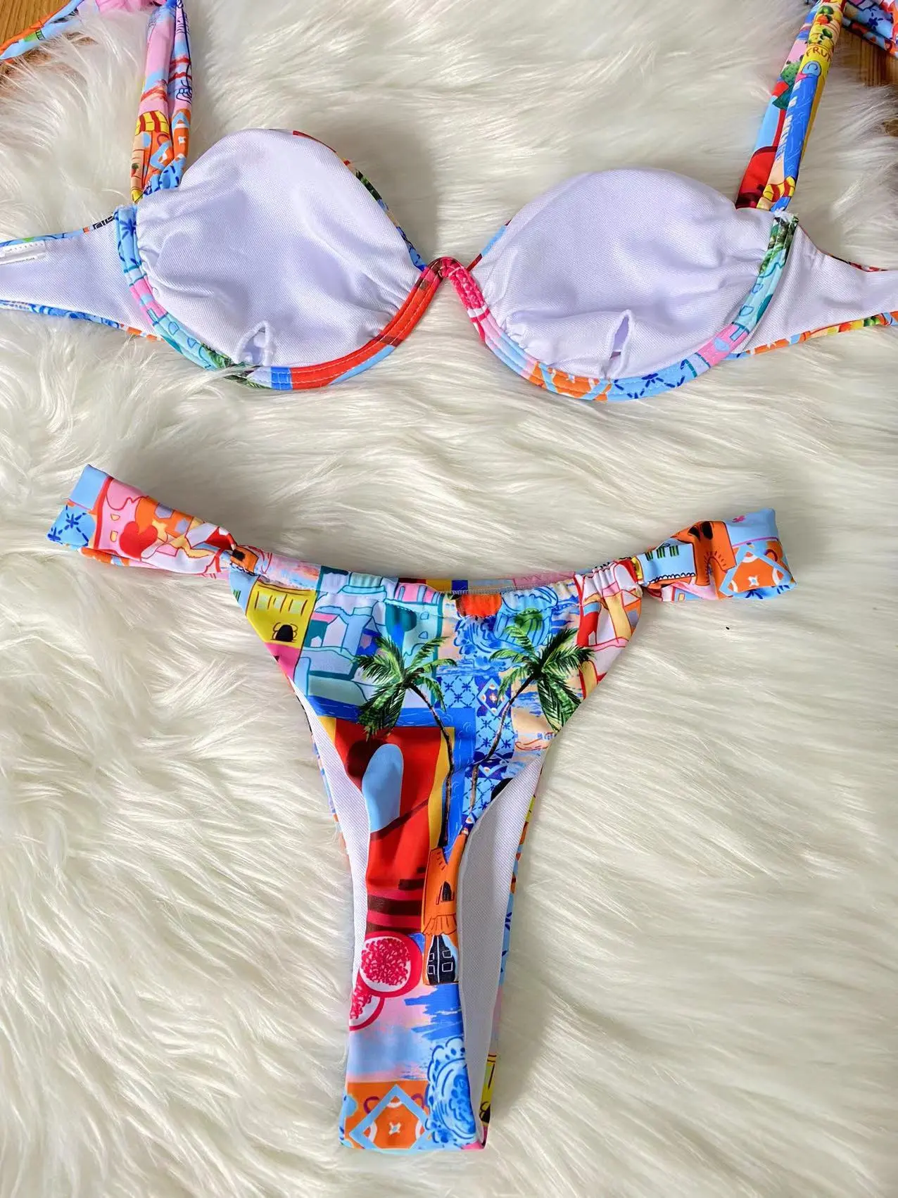 2025 new women's printed bikini split beach beach and seaside ladies swimsuit