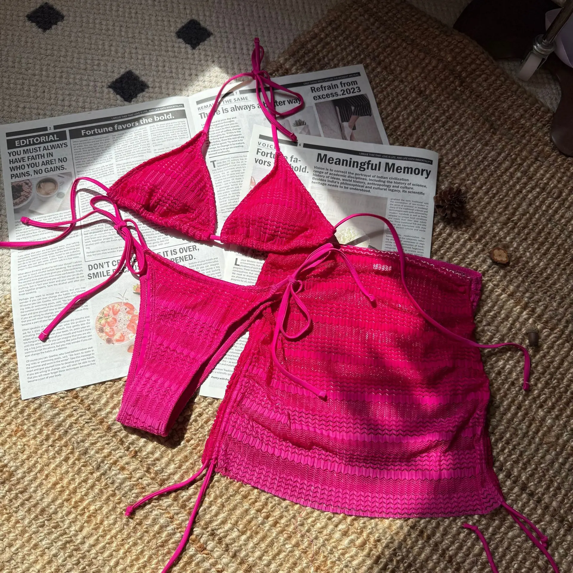 2025 new gradient mesh three-piece set beach bikini beach beach seaside skirt swimsuit