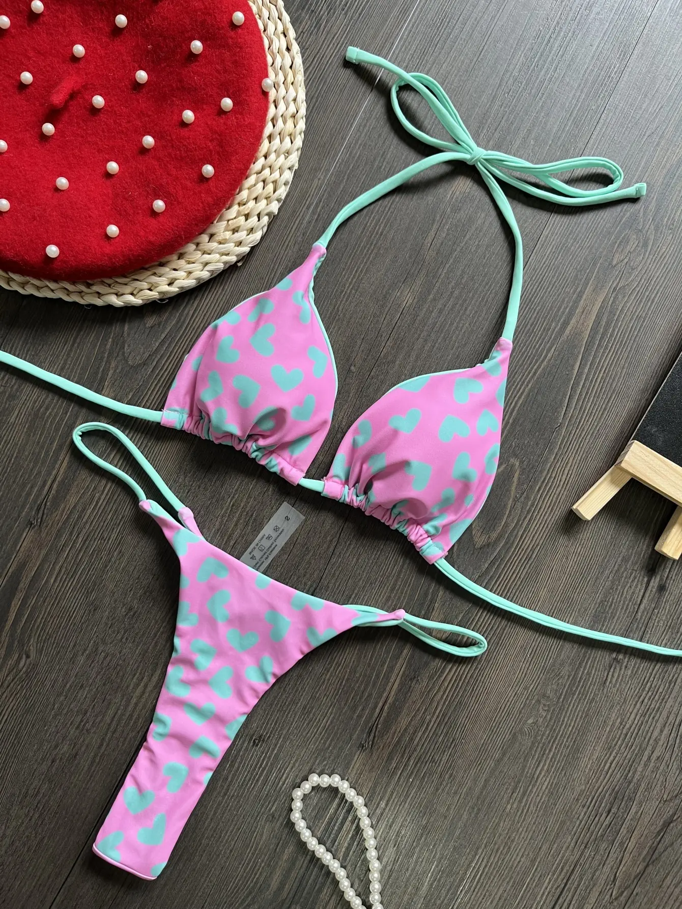 2024 New Bikini Love Print Sexy Backless Split Swimsuit