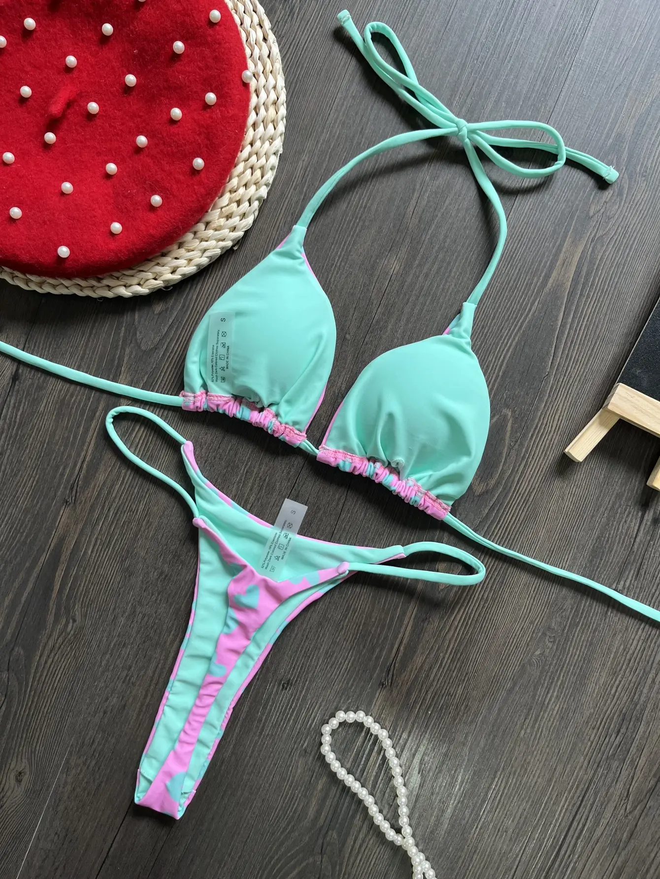 2024 New Bikini Love Print Sexy Backless Split Swimsuit