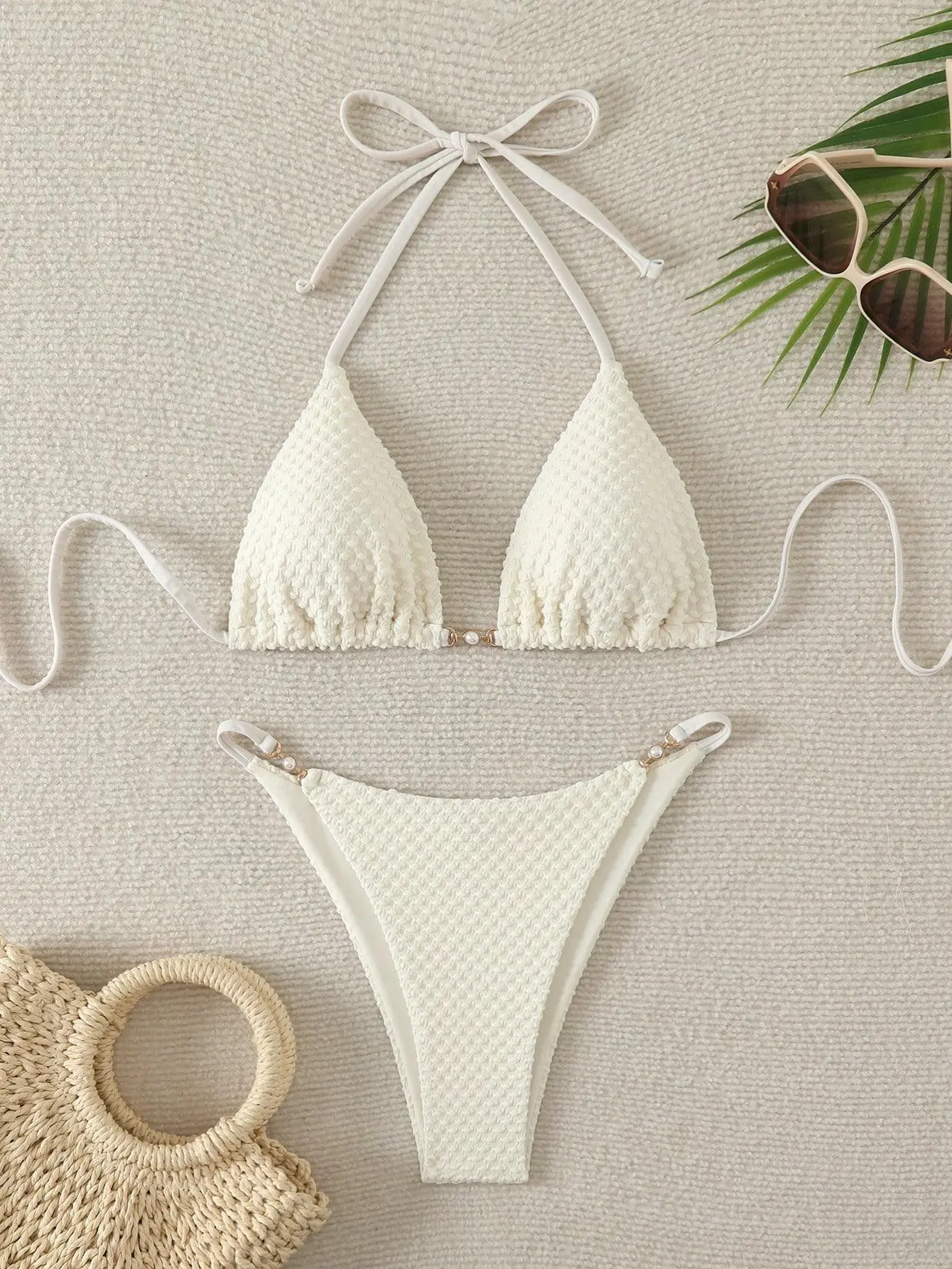 2025 new women's printed neck halter bikini split-type hot spring swimsuit