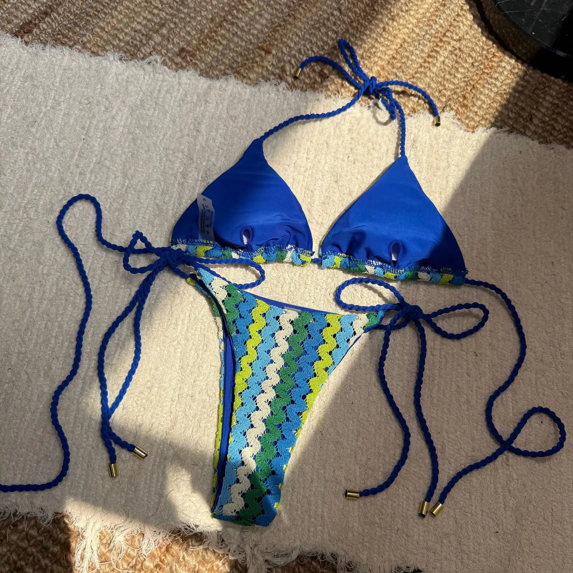 2025 new braided rope special embroidery split swimsuit swimsuit bikini beach swimsuit