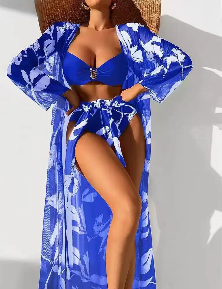 Swimsuit Three-Piece Women's Bikini Long Shirt High Waist Split Bikini