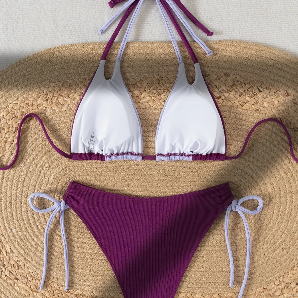 2025 new women's halter neck tie split bikini summer drawstring hot spring swimsuit