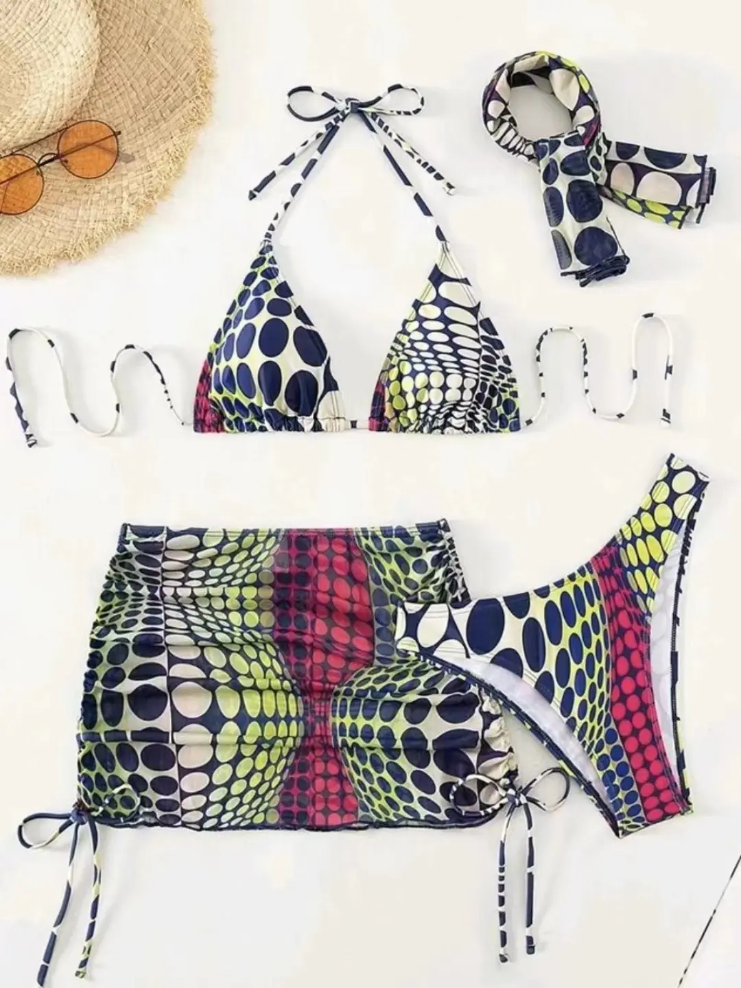 Bikini Striped Split Swimsuit Mesh Dress Four-Piece Sexy Swimsuit