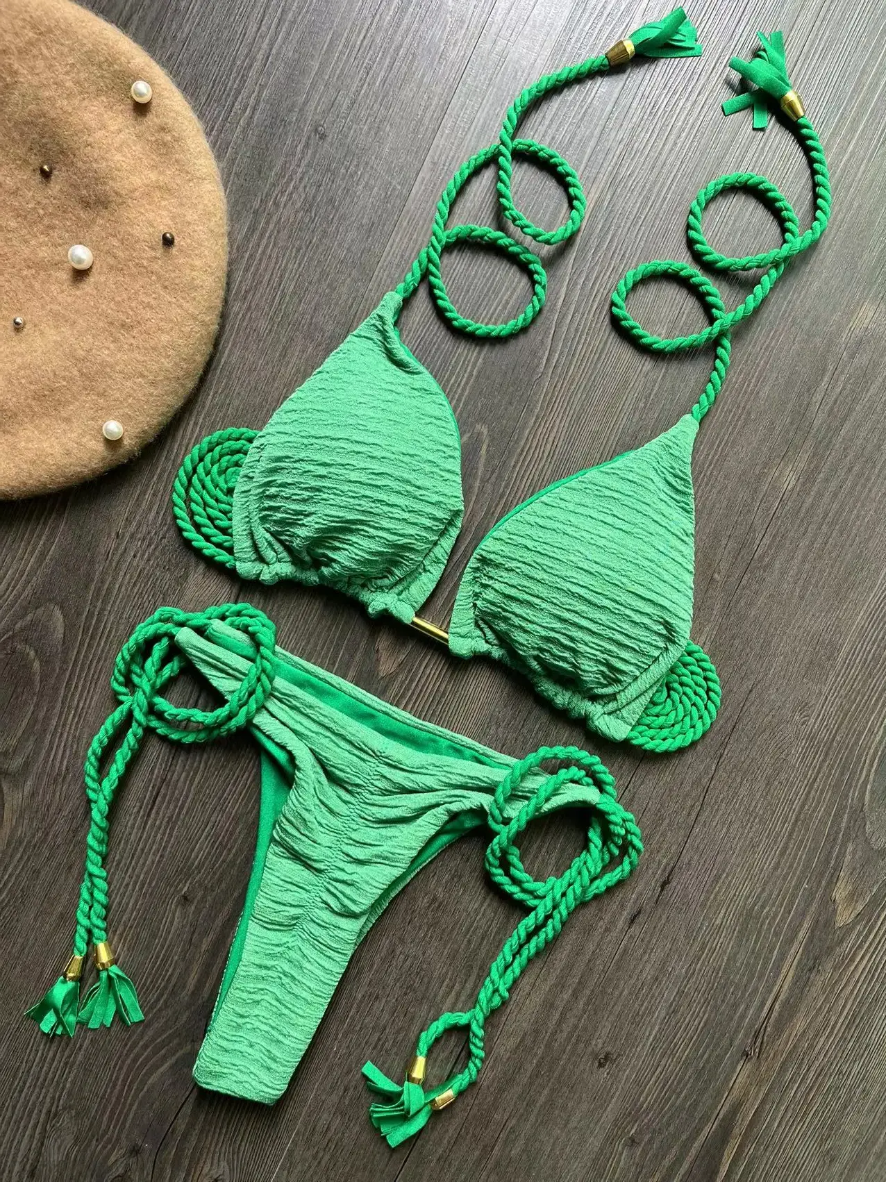 2024 women's braided rope bikini suit, brazilian swimsuit, beach bikini, sexy strap,