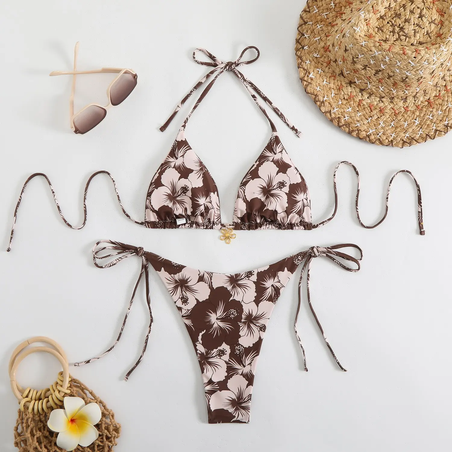 2025 Print Sexy Split Swimsuit Women's Beach Vacation Swimsuit Bikini