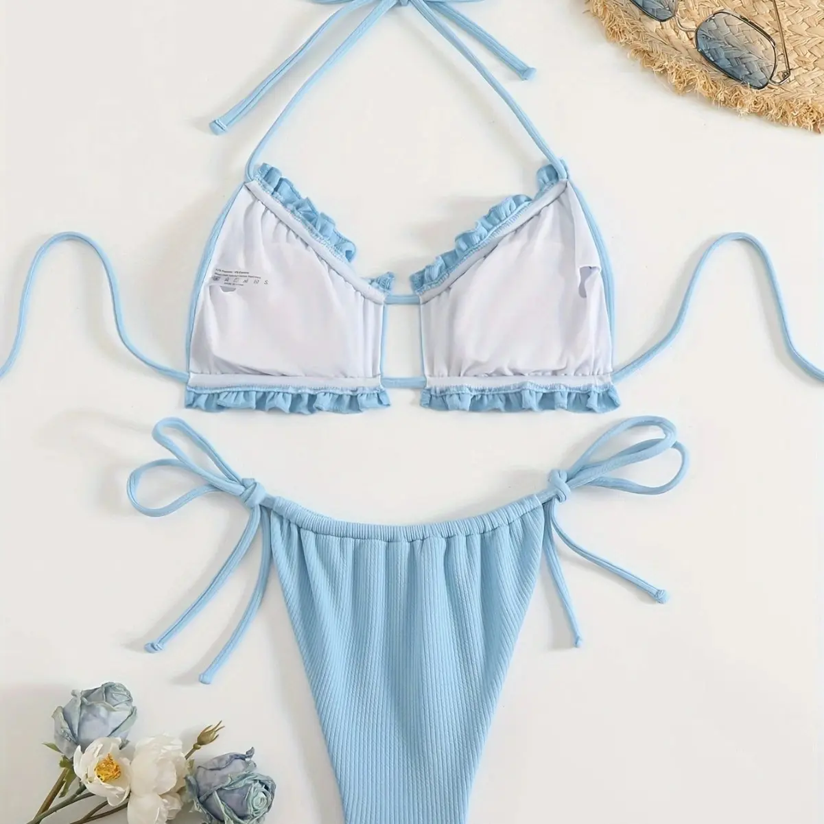 2025 new drawstrings and hollow stripes women's split swimsuit swimsuit bikini
