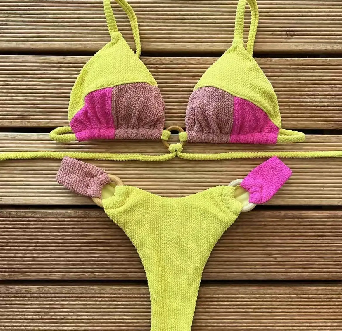 2025 Women's Swimming Suit Spliced New Solid Color Bikini Split Swimsuit