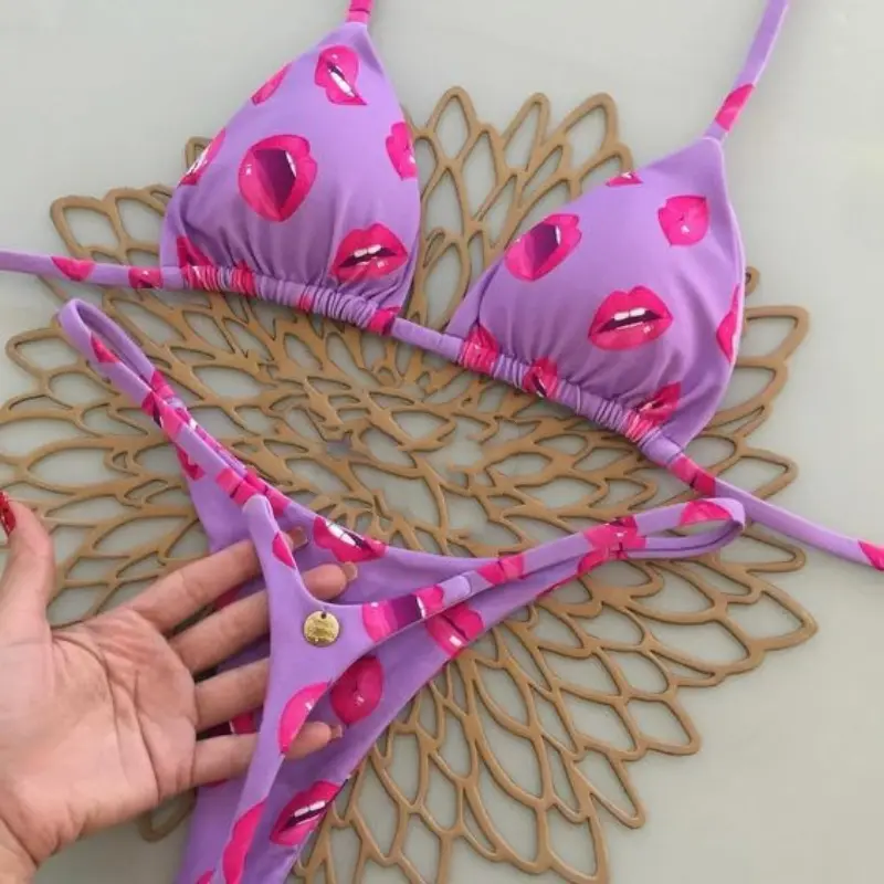2024 Women's Bikini Swimsuit Women's Split Solid Color Lace-up Sexy Swimsuit 2-piece Set