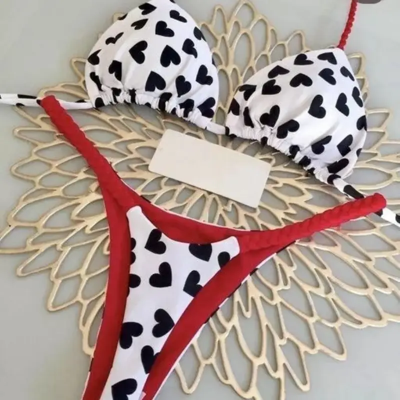 2024 Women's Bikini Swimsuit Women's Split Solid Color Lace-up Sexy Swimsuit 2-piece Set