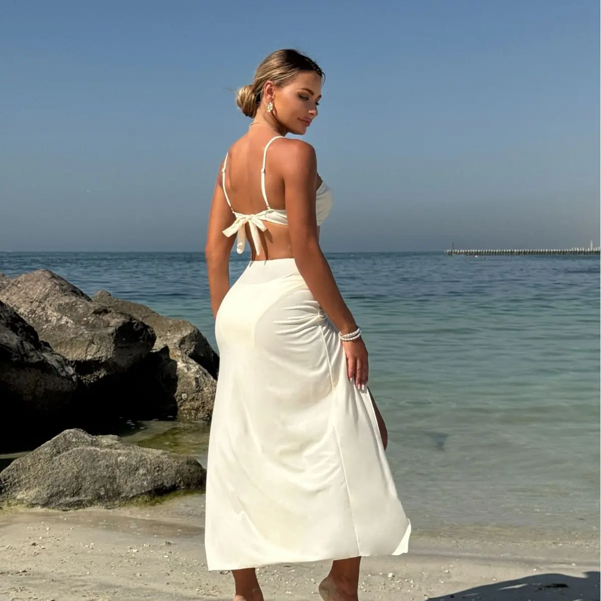 2025 new mesh long skirt fashionable sexy swimsuit women bikini beach three-piece swimsuit