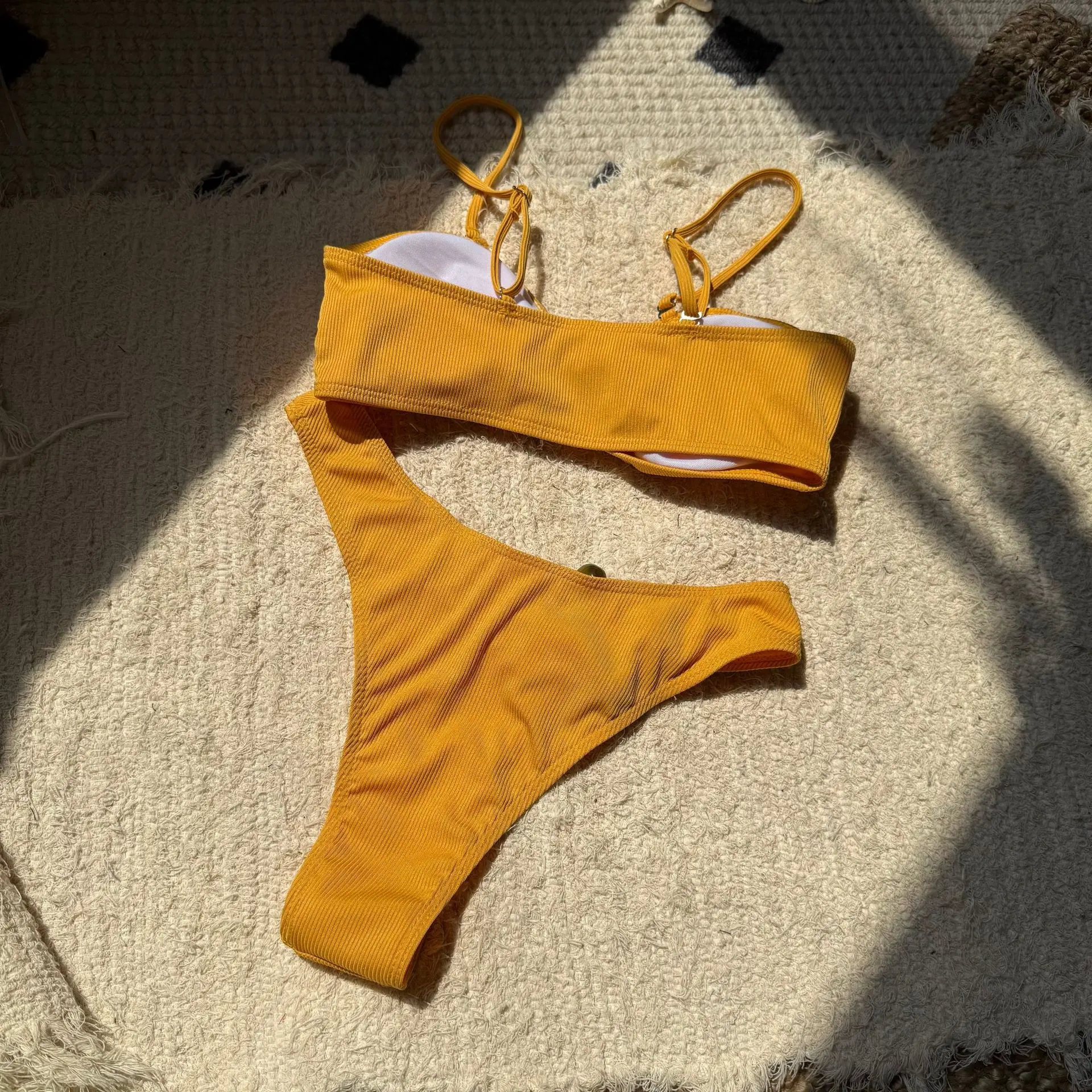 2025 Solid Color Women's Split Swimsuit Bikini Beach Swimsuit