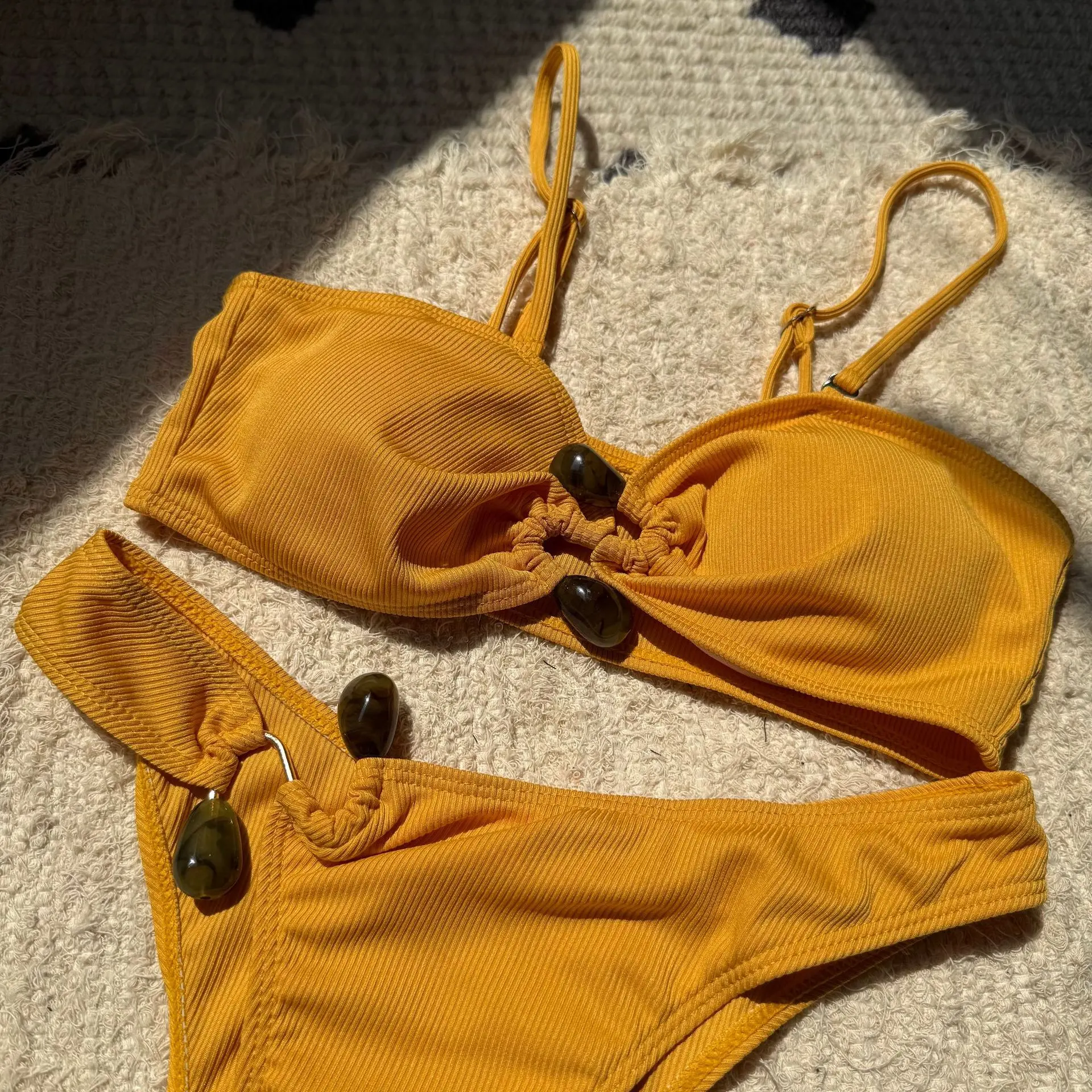 2025 Solid Color Women's Split Swimsuit Bikini Beach Swimsuit