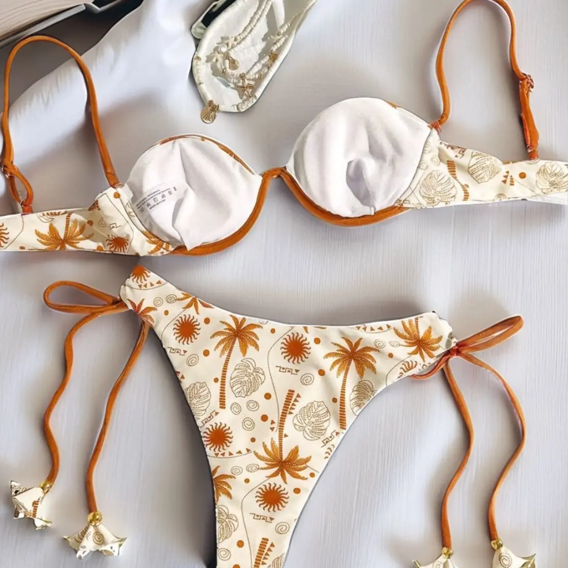 Printed Push-up Strap Swimsuit suit Built-in Chest Pad Beach 2-piece Bikini Set for Women