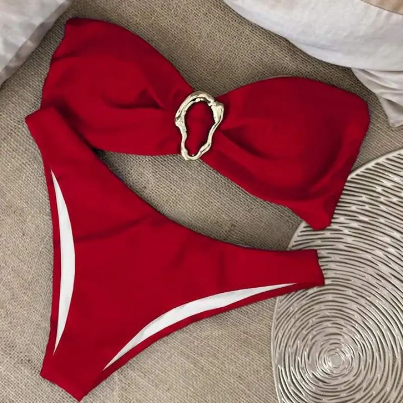 New Sexy Bikini Solid Color Tube Top Split Women Swimsuit Swimsuit Women