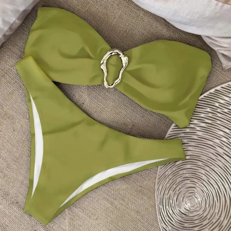 New Sexy Bikini Solid Color Tube Top Split Women Swimsuit Swimsuit Women
