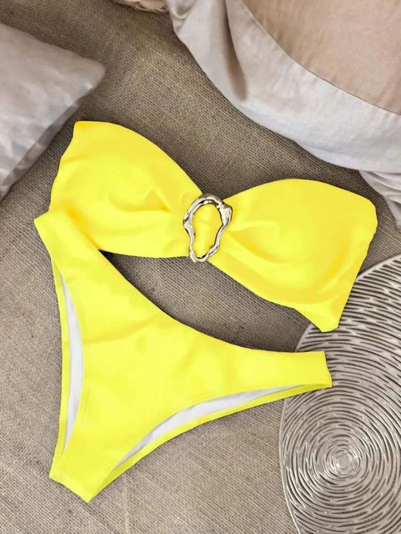 New Sexy Bikini Solid Color Tube Top Split Women Swimsuit Swimsuit Women