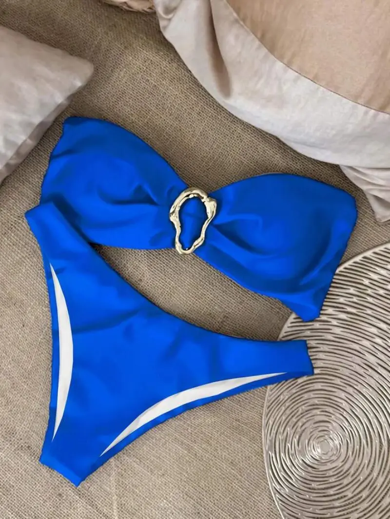 New Sexy Bikini Solid Color Tube Top Split Women Swimsuit Swimsuit Women