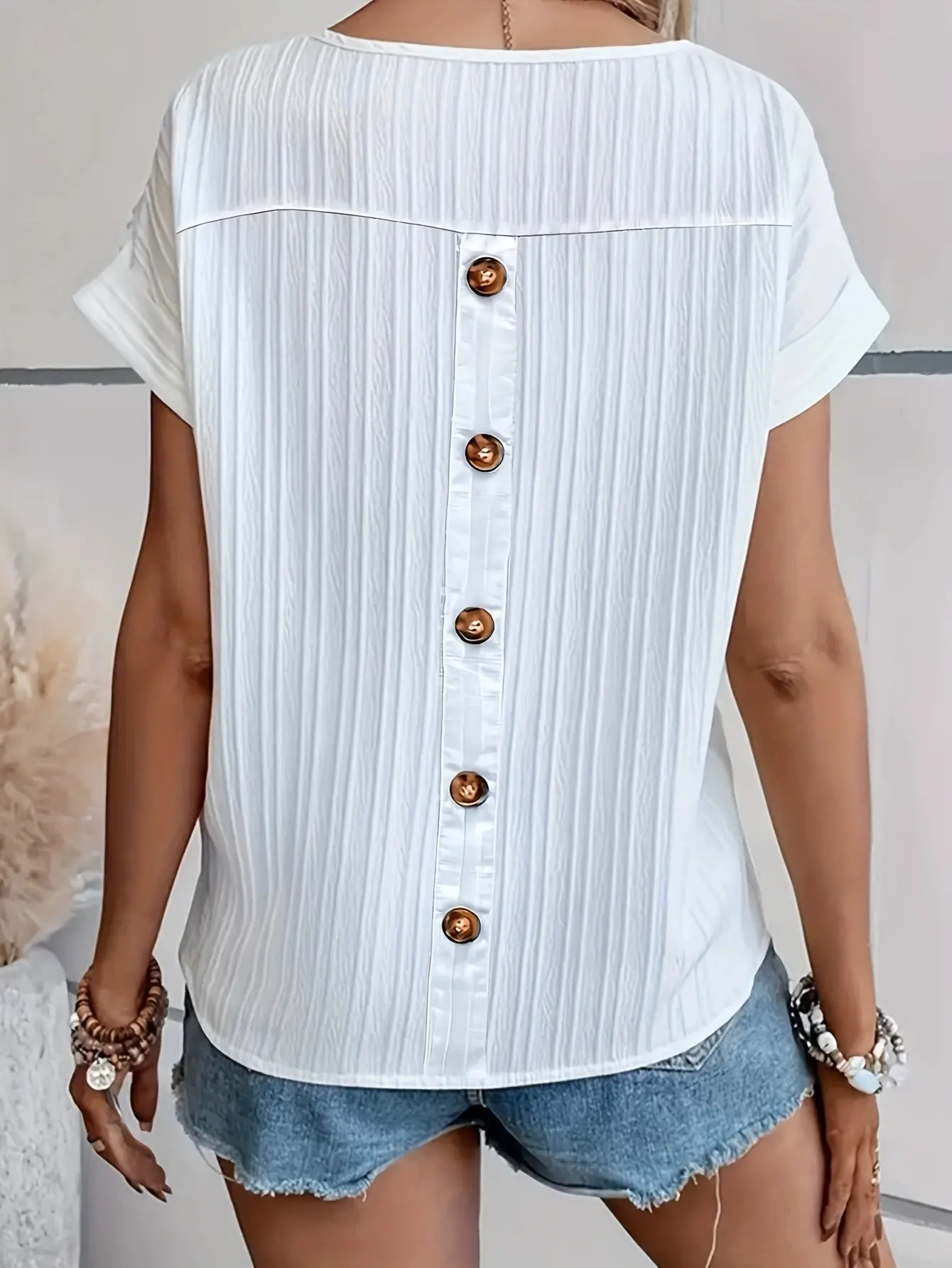 2025 Summer New Women's Casual Solid Color Vertical Bat Sleeve Loose Short Sleeve Plus Size T-Shirt