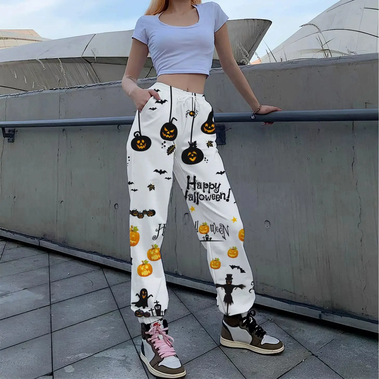2025 Women's Spring and Autumn Halloween Series Digital Print Loose Leg Sweatpants Fashion Trend Versatile Pants