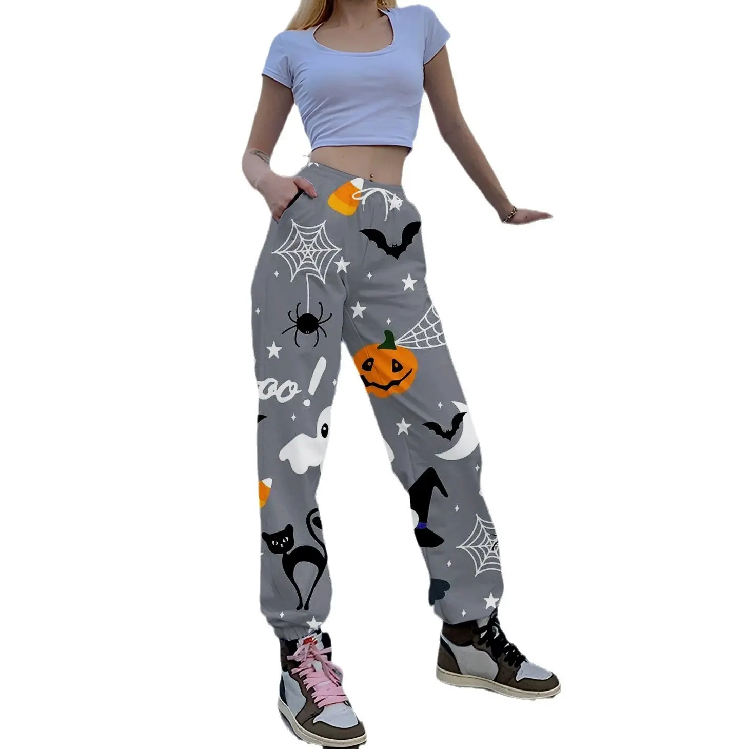 2025 Women's Spring and Autumn Halloween Series Digital Print Loose Leg Sweatpants Fashion Trend Versatile Pants