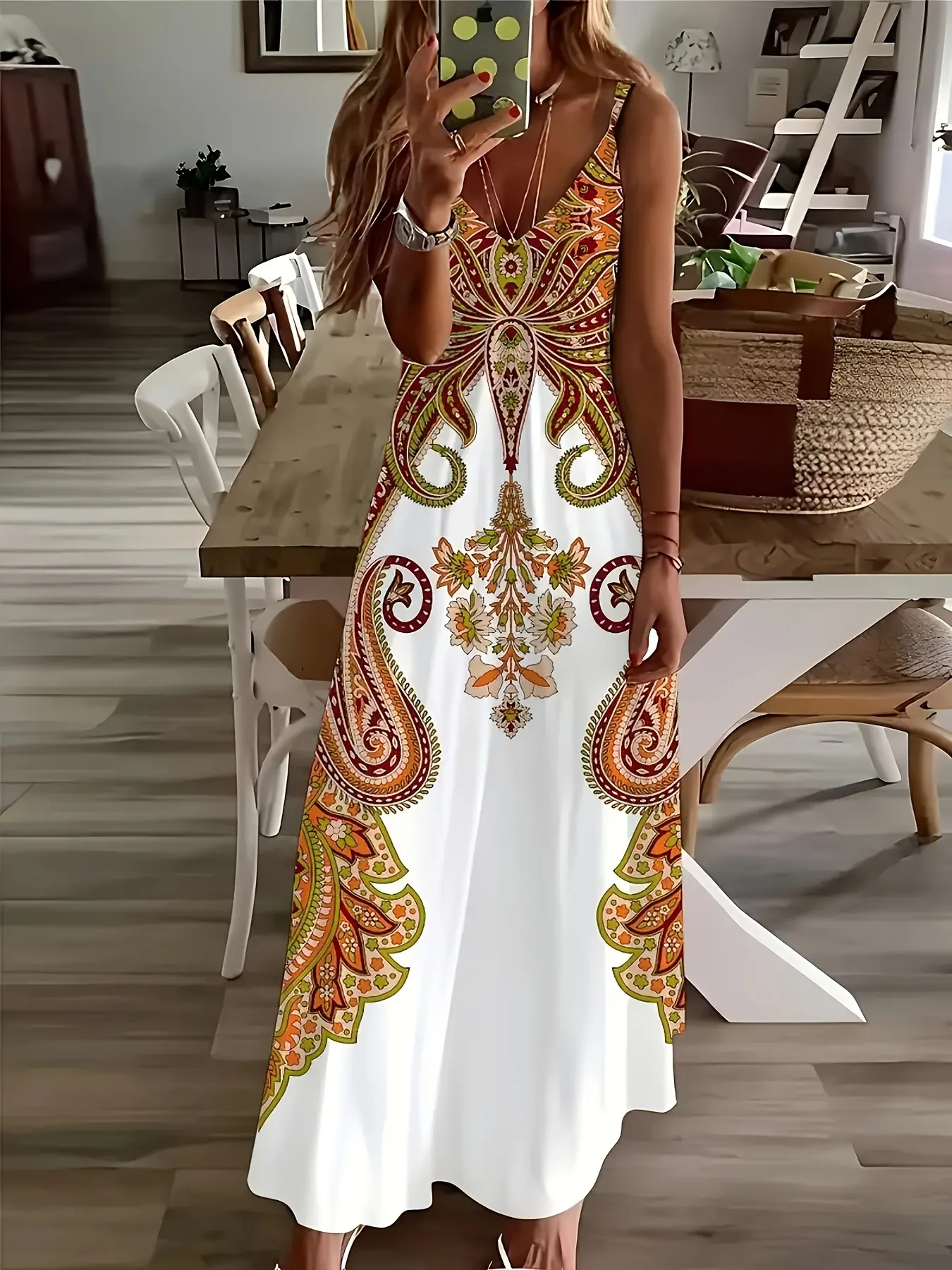 2024 Cross-border Seaside Resort 3d printed Bohemian maxi dress Summer casual women's dress
