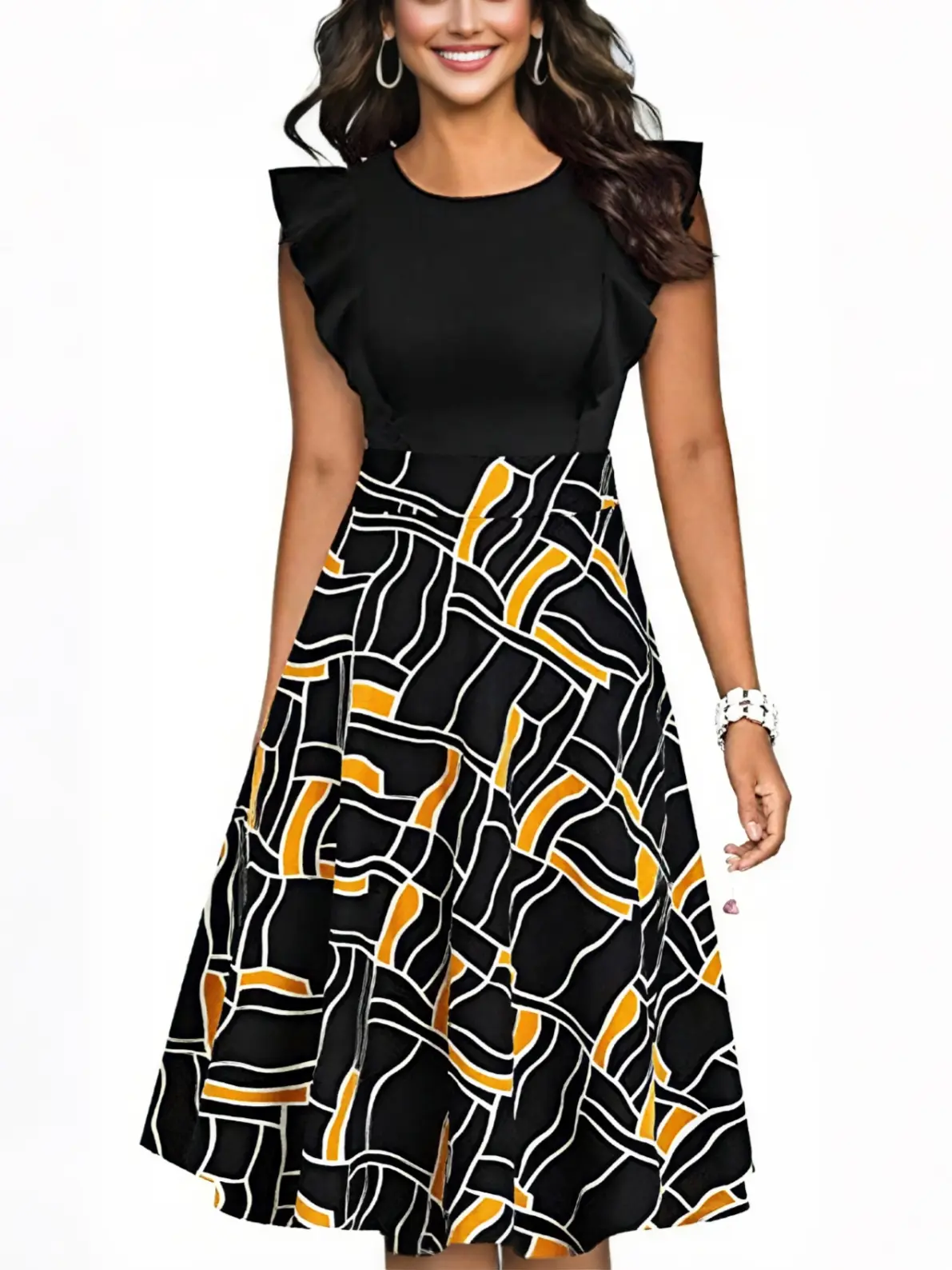 2025 spring/summer new women's short-sleeved slim OL commuter print vintage dress