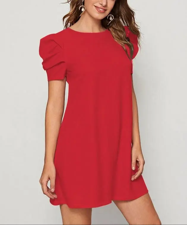fashion Elegant loose Back Lace Up Short Sleeve Dress