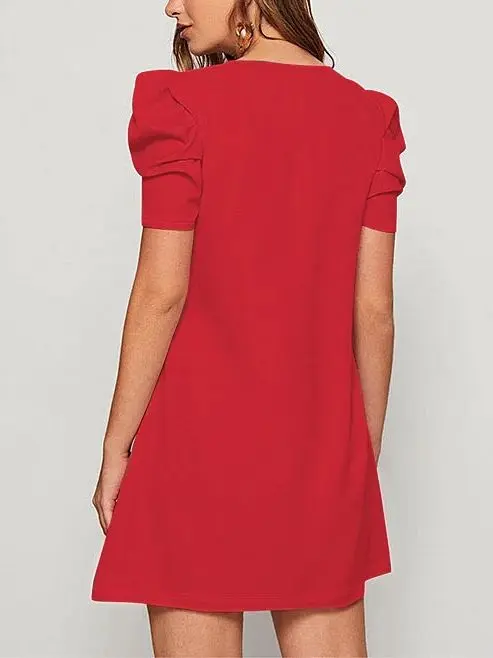 fashion Elegant loose Back Lace Up Short Sleeve Dress