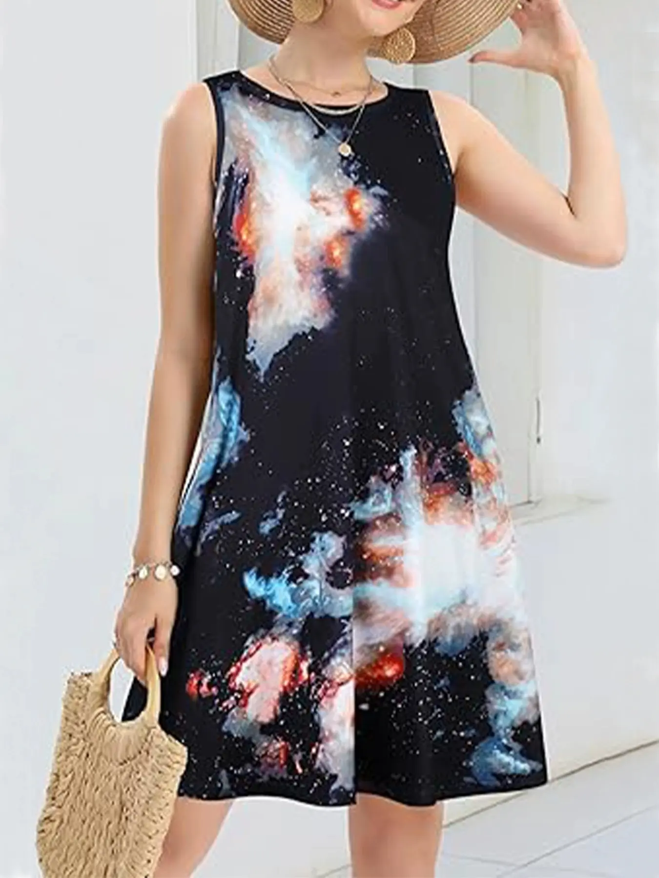 Women's Summer Dress 2025 Beach Casual Sleeveless Floral Print Vest Loose Slip Dress