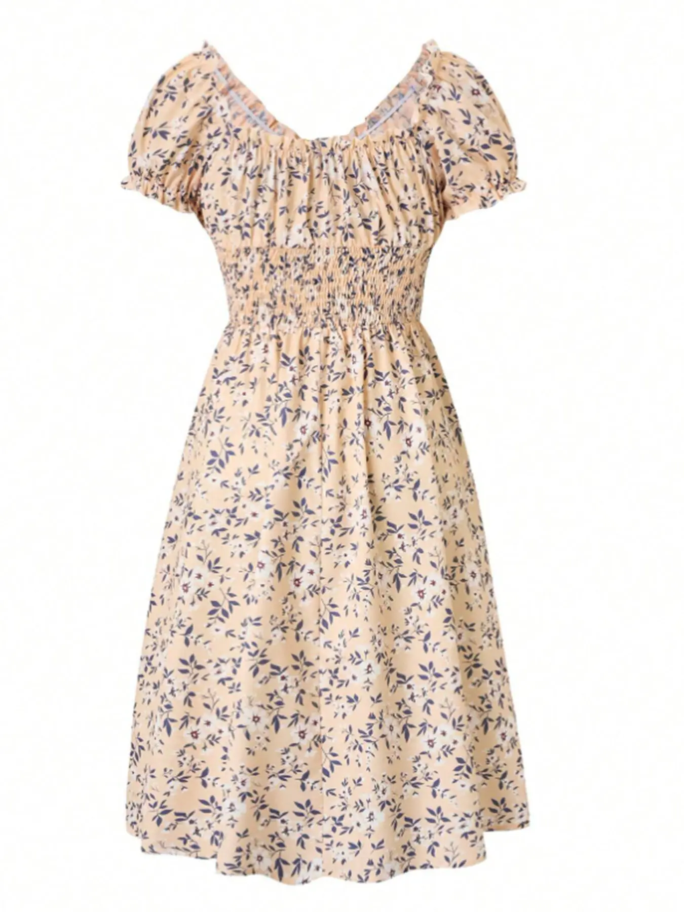 A new retro floral puffed-sleeve French dress from Europe and America, a bestseller in foreign trade